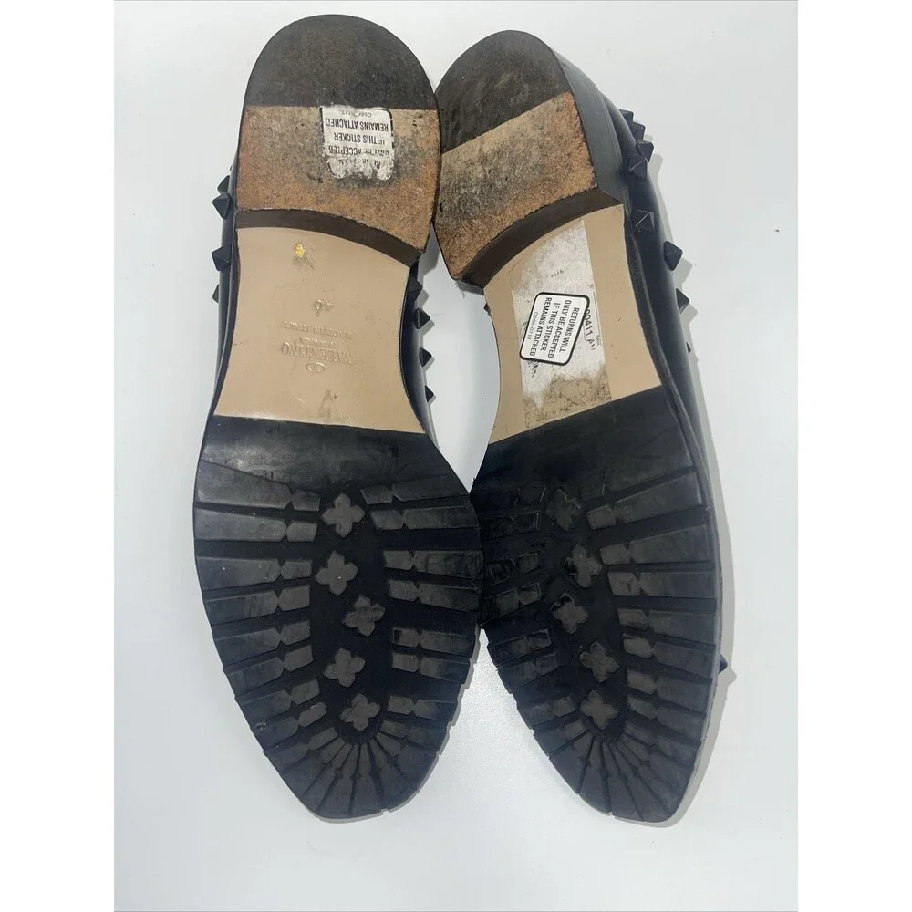 Valentino Garavani Black Leather Rockstud Lace Up Oxfords Sz 40 (missing laces)